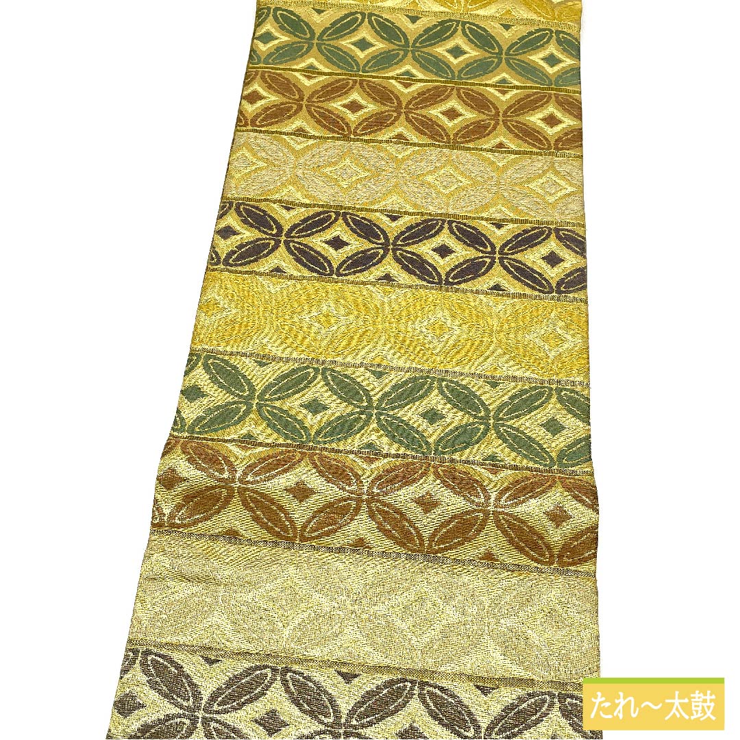 袋帯 正絹 金色 七宝つなぎ 帯丈447cm Sランク 六通 セミフォーマル 金系 1123011432321