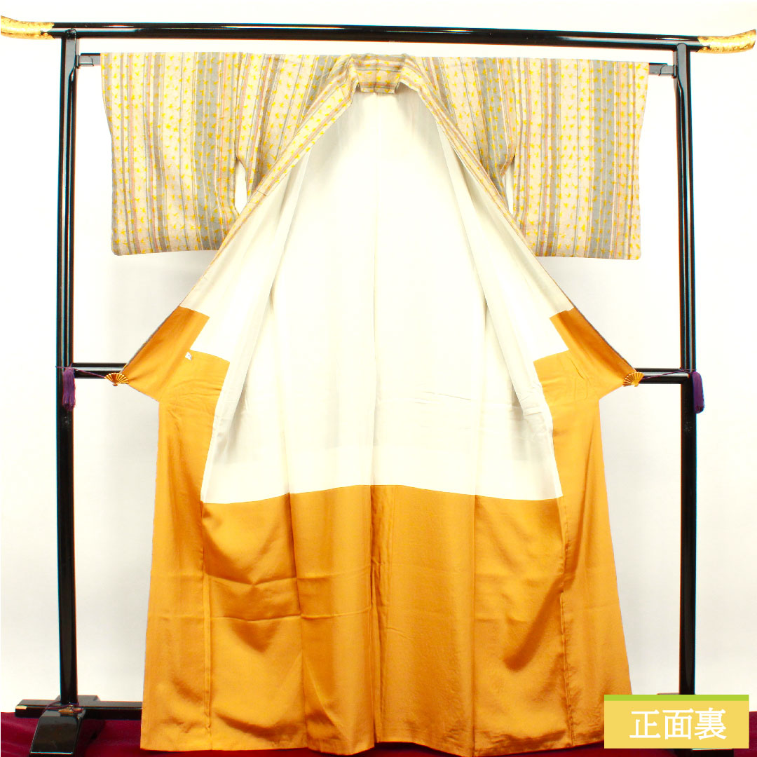 小紋 正絹 身丈165.5cm 裄丈64cm 袷 紬地 絞り 縞 Sランク グラデーション系 1115003652599