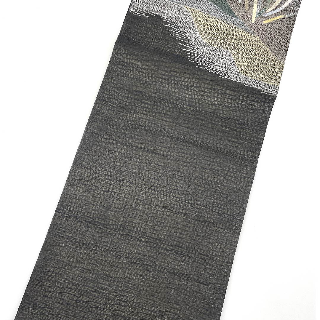 Fukuro Obi, Summer Obi, Black, Floral Pattern, Summer, Obi Length 456cm, Pure Silk, S Rank, Point Pattern, Casual, Black, 1123008512410