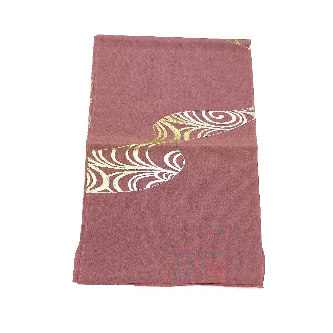 (新古品) 帯揚げ 正絹 フォーマル 桃色(ももいろ) 金銀箔 流水 渦 長さ約168cm 幅約28.5cm Aランク ピンク系 1136000253913