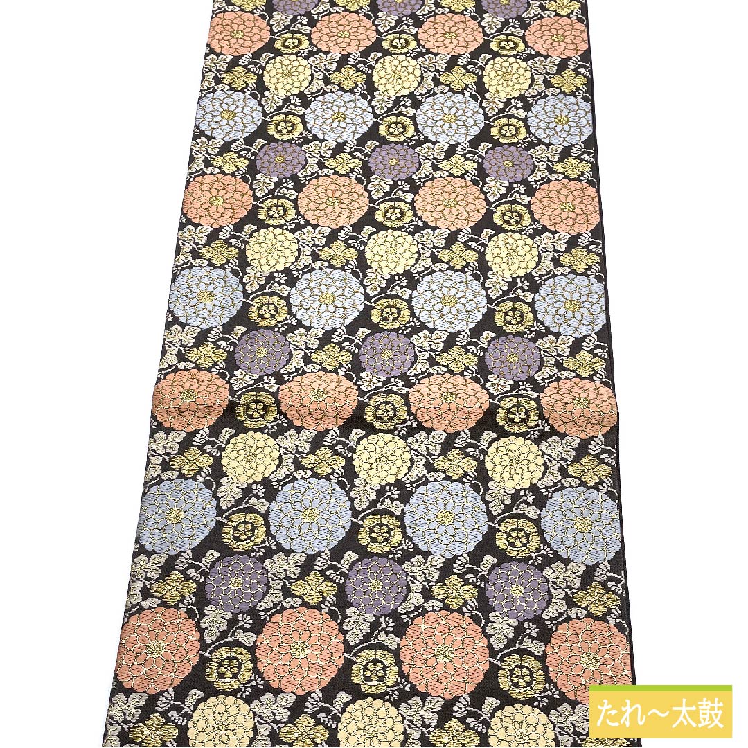 袋帯 正絹 素鼠色(すねずいろ) 瑞宝菊小紋 帯丈430cm Sランク 六通 フォーマル グレー系 1123011852322