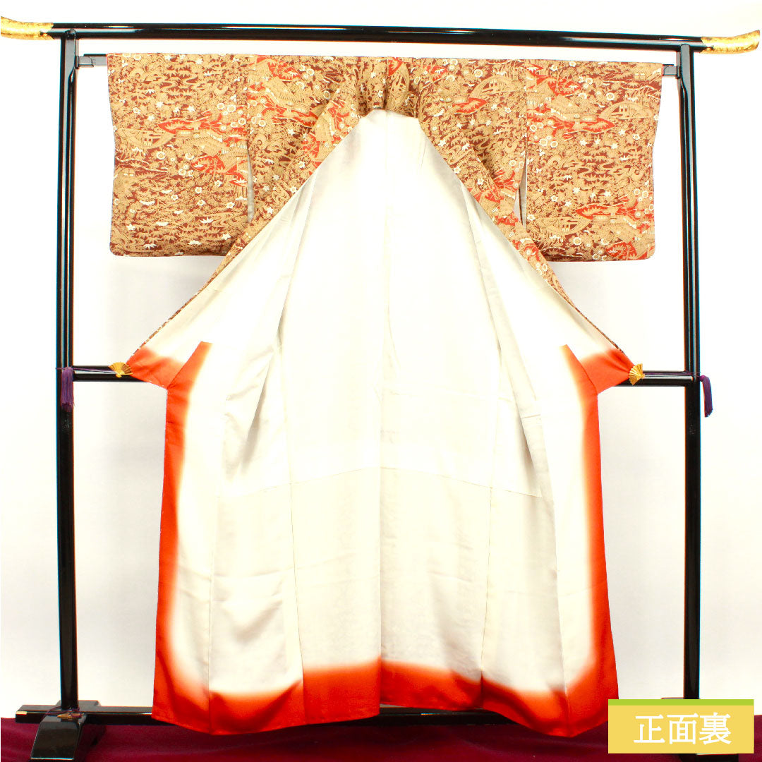 Komon, pure silk, length 157cm, sleeve length 64.5cm, lined, dark brown, Chayatsuji, Shochikubai, S rank, brown, 1115003602314