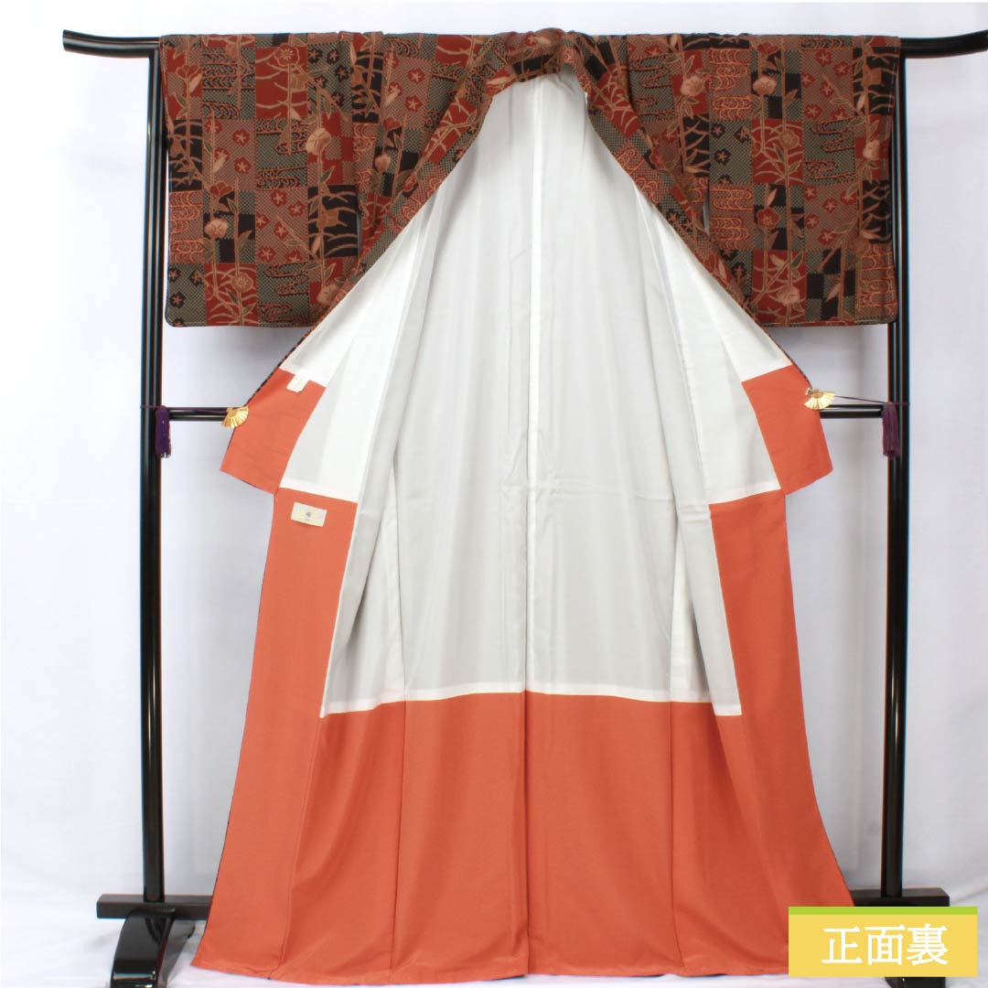 Small pattern, polyester, length 169cm, sleeve length 66.5cm, lined, copper-red, checkered, floral pattern, washable, basting thread included, S rank, gradient, 1115005772599