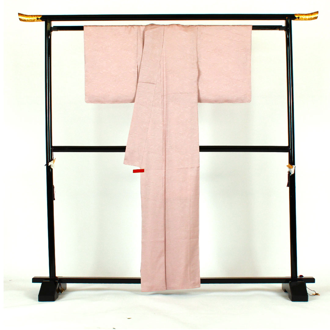色無地 波模様 陰源氏車 身丈161cm 裄丈64cm 袷 正絹 Sランク 紫系 1114000312320