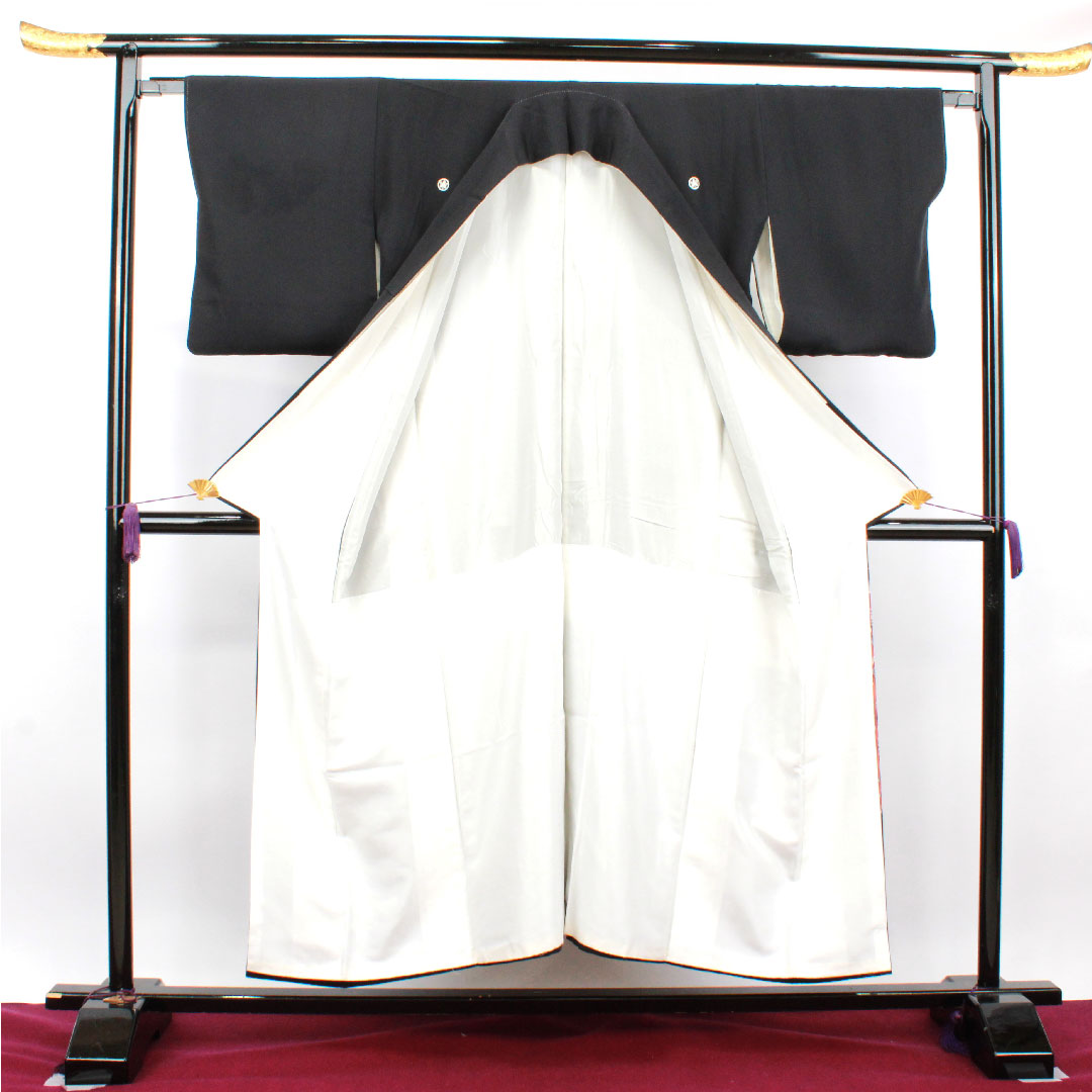 黒留袖 身丈150cm 裄丈63.5cm 袷 桐屋翠山工房 辻ヶ花 丸に沢瀉 正絹 Sランク 五つ紋 黒系 1111001122110