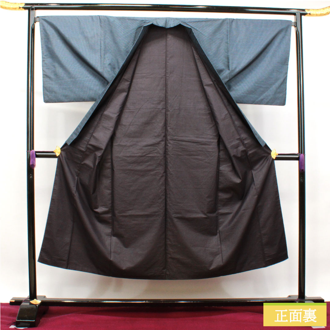 男物 正絹 身丈145cm 裄丈69cm 大島紬 100亀甲 Sランク 袷 紺系 1119000732418