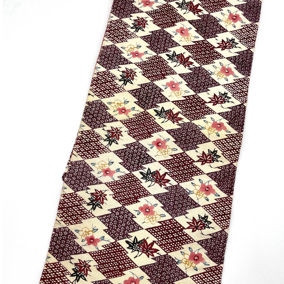 Nagoya Obi, Futari Shizukairo, Autumn Leaves, Floral Pattern, Matsukawabishi, Obi Length 320cm, Pure Silk, B Rank, Six-pass, Casual, Purple, 1124004734320, Nagoya Made