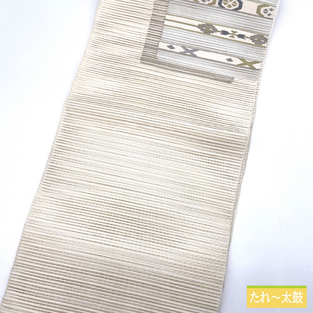 名古屋帯 正絹 生成り色(きなりいろ) 夏帯 抽象模様 帯丈367cm Sランク ポイント柄 セミフォーマル クリーム系 1124008562315 松葉仕立て