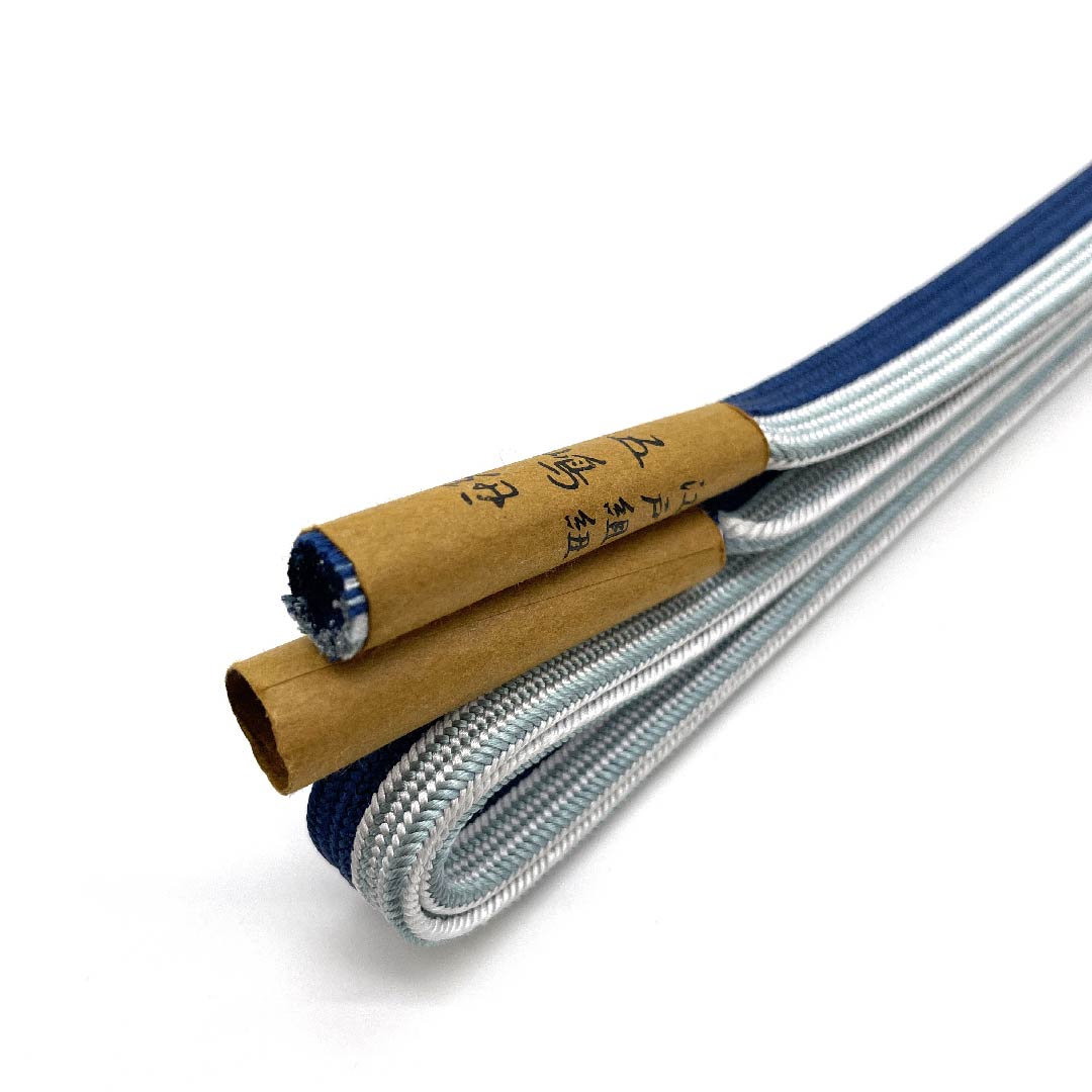 (New old stock) Obi-jime (belt fastener) made of pure silk, quarter-length cord, Kamenozoki color, Konpeki color, Goshima cord, Edo braid, length approx. 165cm, width approx. 1.2cm, casual, S rank, blue, 1135001952917