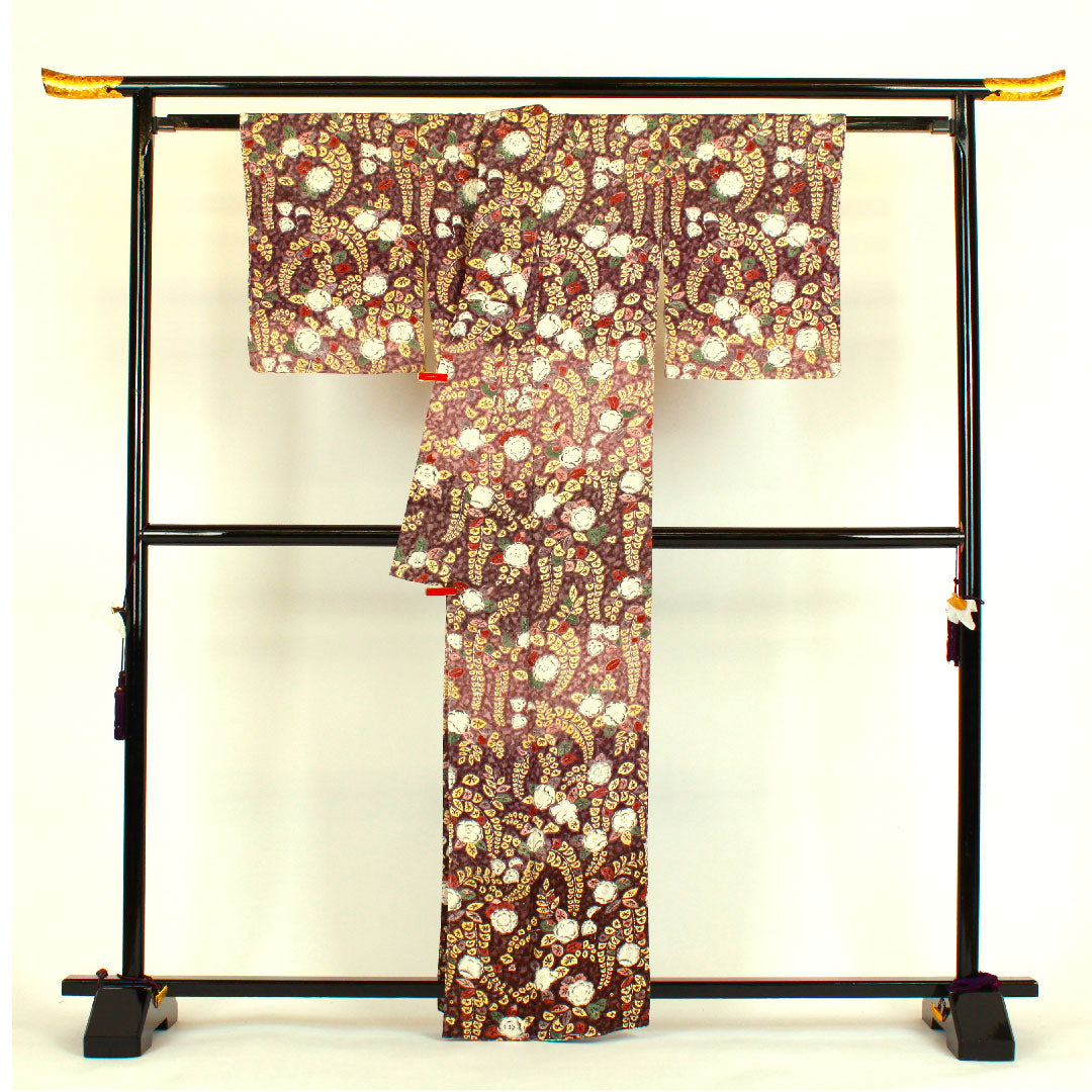 小紋 身丈163.5cm 裄丈64cm 袷 辻ヶ花 正絹 Aランク 紫系 1115000433320