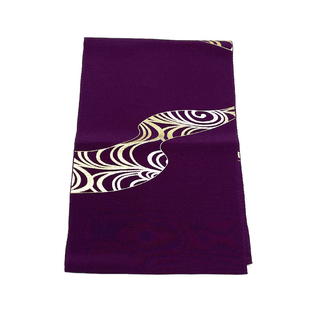 (新古品) 帯揚げ 正絹 フォーマル 壺菫色(つぼすみれいろ) 金銀箔 流水 渦 長さ約168cm 幅約28.5cm Sランク 紫系 1136000272920