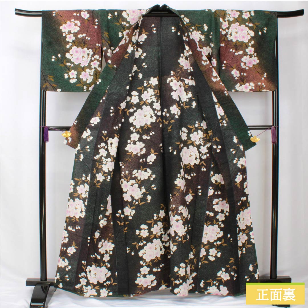 浴衣 木綿 身丈162cm 裄丈68cm Bランク 単衣 グラデーション系 萌葱色(もえぎいろ) 長春色(ちょうしゅんいろ) 桜 1118005984499