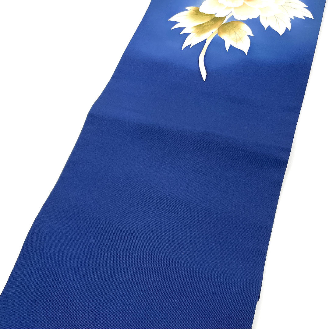 名古屋帯 染め帯 花模様 帯丈374cm 正絹 Aランク ポイント柄 カジュアル 紺系 1124002323318 名古屋仕立て