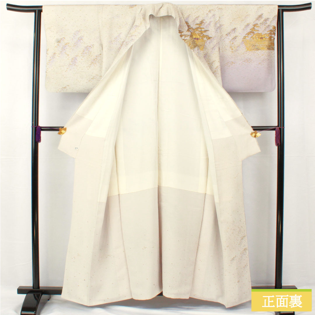 訪問着 正絹 袷 身丈158cm 裄丈62cm 銀白色(ぎんはくしょく) 京友禅 風景模様 パールトーン加工 作家物 Aランク グレー系 1112004963322