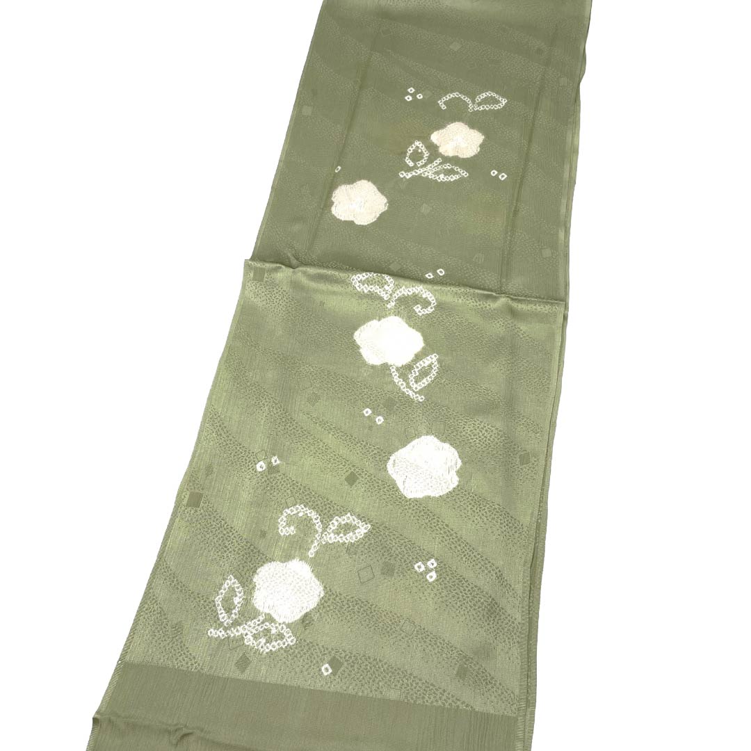 (新古品) 帯締め・帯揚げセット 正絹 NEWランク 利休鼠色(りきゅうねずいろ) 嫩黄色(どんこうしょく) 古典柄 トンボ玉付 長さ約160cm 幅約0.8cm カジュアル 緑系 1141000621319