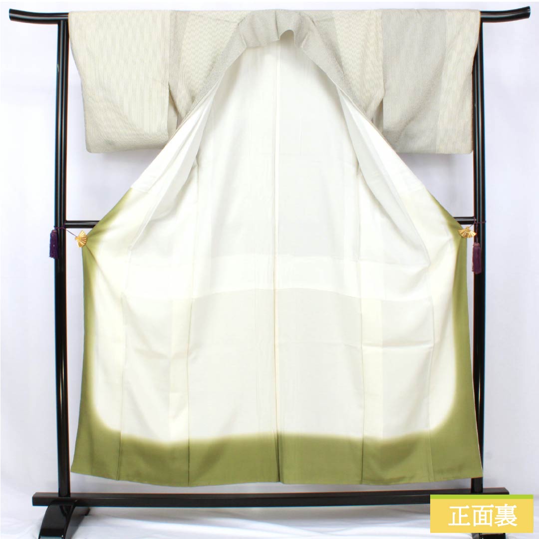 紬 正絹 Aランク 身丈154cm 裄丈62cm 乳白色(にゅうはくしょく) 塩沢紬 縞 袷 白系 1116004573211