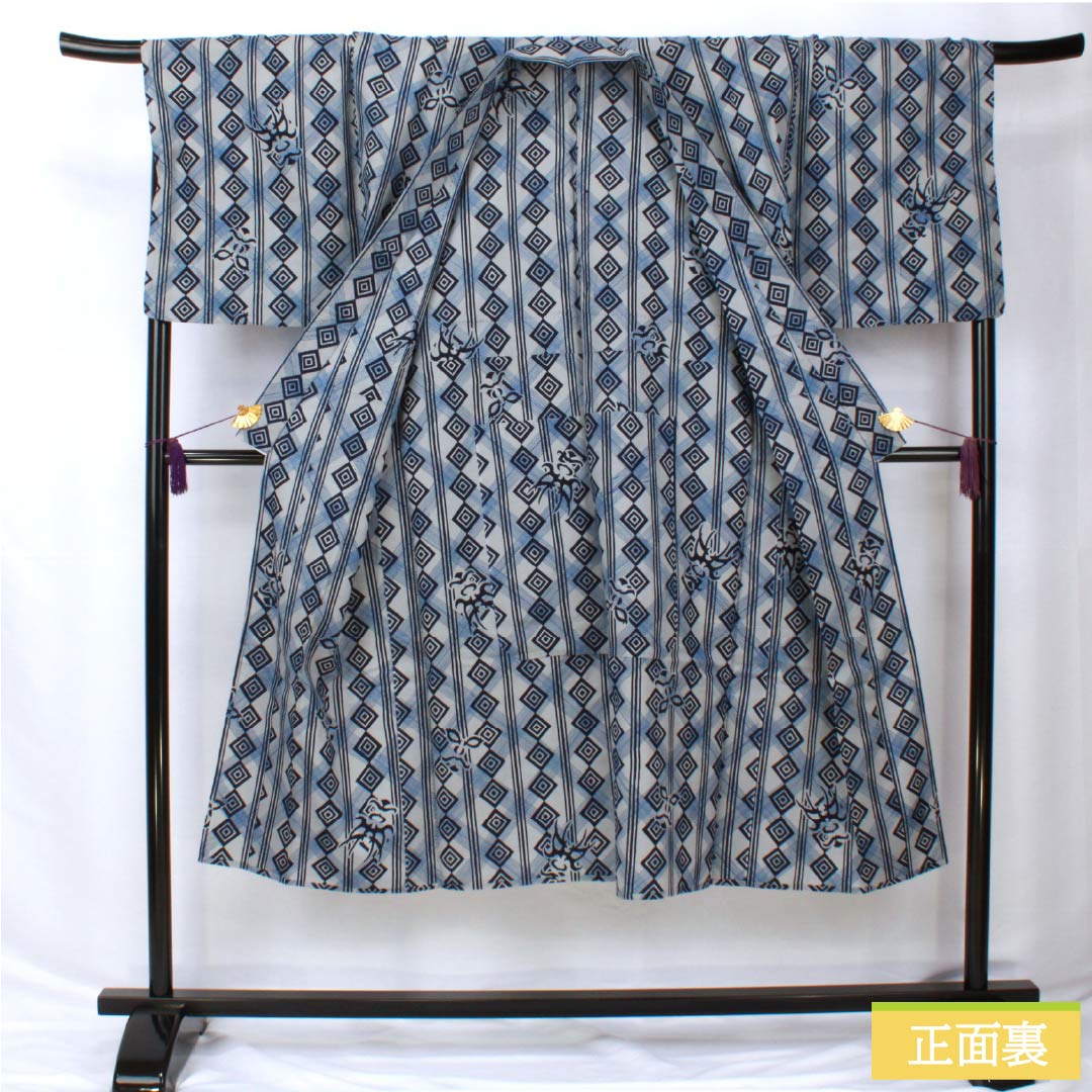 Men's Cotton Yukata, Length 139cm, Sleeve Length 72.5cm, Rank A, Single-Layer, Gray with Tin-Colored Kumadori (Shaded Pattern) and a Three-Measure Check Pattern, Product Number 1118005903122