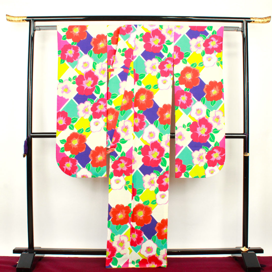 振袖 身丈166cm 裄丈67cm 袷 洗える着物 椿 ポリ Sランク グラデ 1113001122599