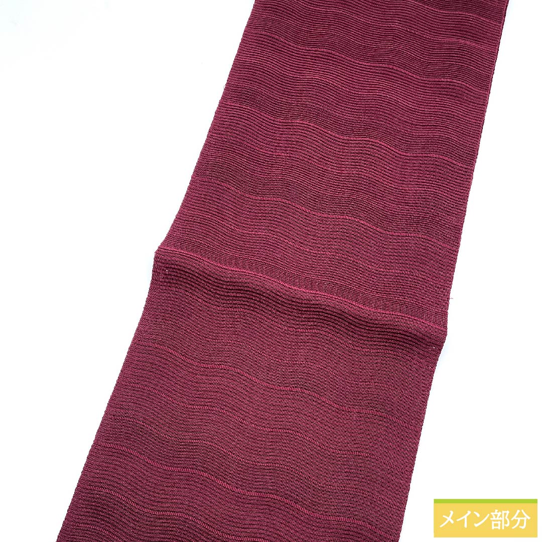名古屋帯 暗紅色色 夏帯 絽 よろけ縞 帯丈357.5cm 正絹 Sランク 全通 カジュアル 紫系 1124006032320 松葉仕立て