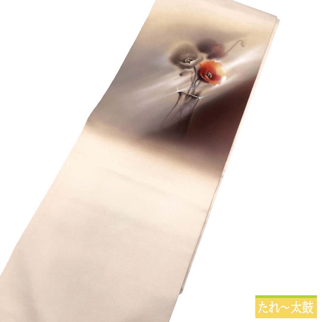 名古屋帯 正絹 Aランク 名古屋仕立て 砥粉色(とのこいろ) 作家物 花瓶に花 染め帯 帯丈351cm ポイント柄 セミフォーマル ピンク系 1124014253313