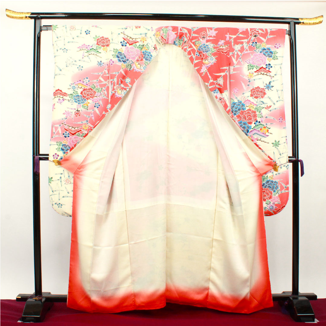 振袖 身丈162cm 裄丈65cm 袷 京紅型 松竹梅 笹 紅葉 正絹 Sランク グラデーション系 1113001612499