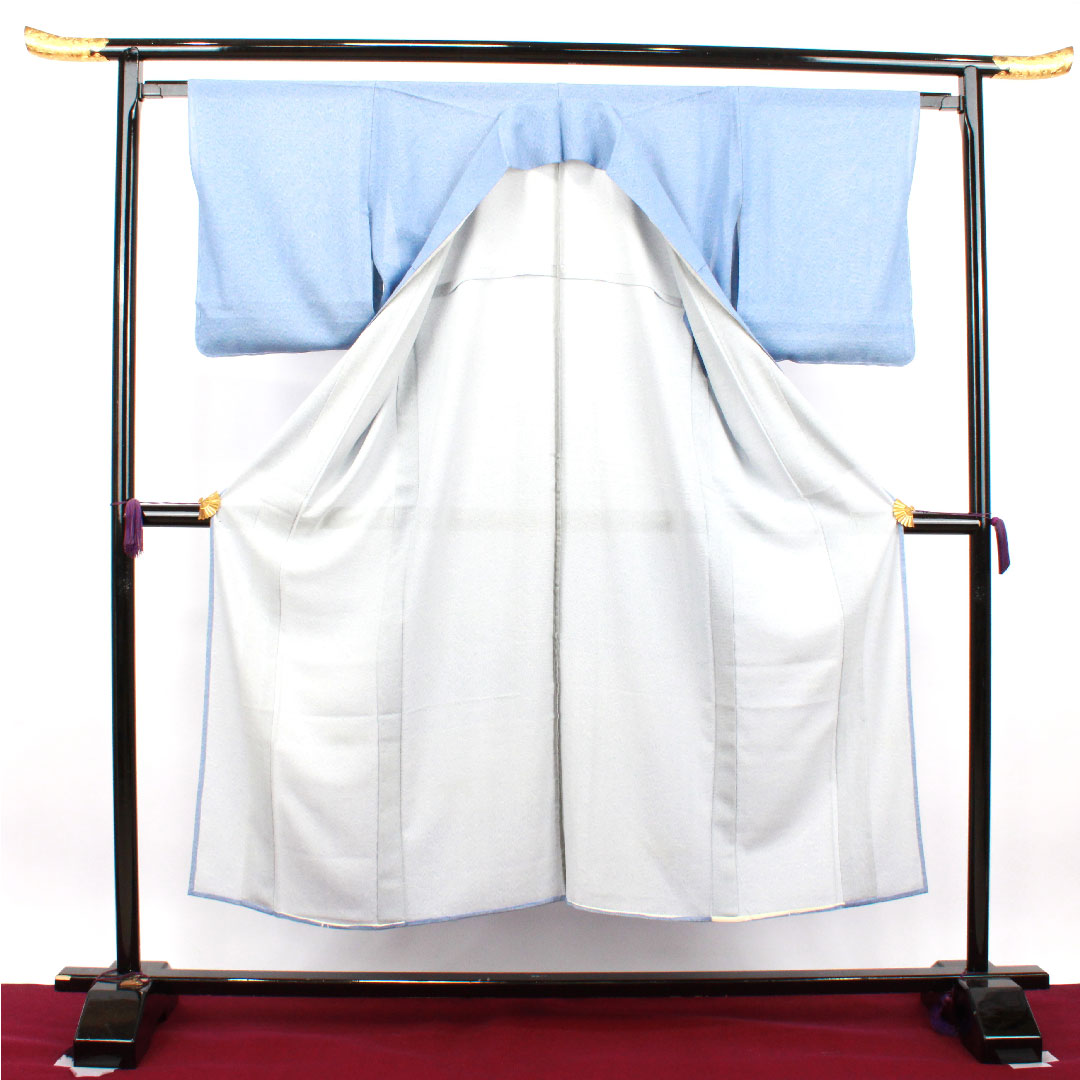 夏物 正絹 小紋 身丈149cm 裄丈63.5cm 勿忘草色(わすれなぐさいろ) 江戸小紋 鮫小紋 中陰花菱 絽 Aランク 青系 1132001593117