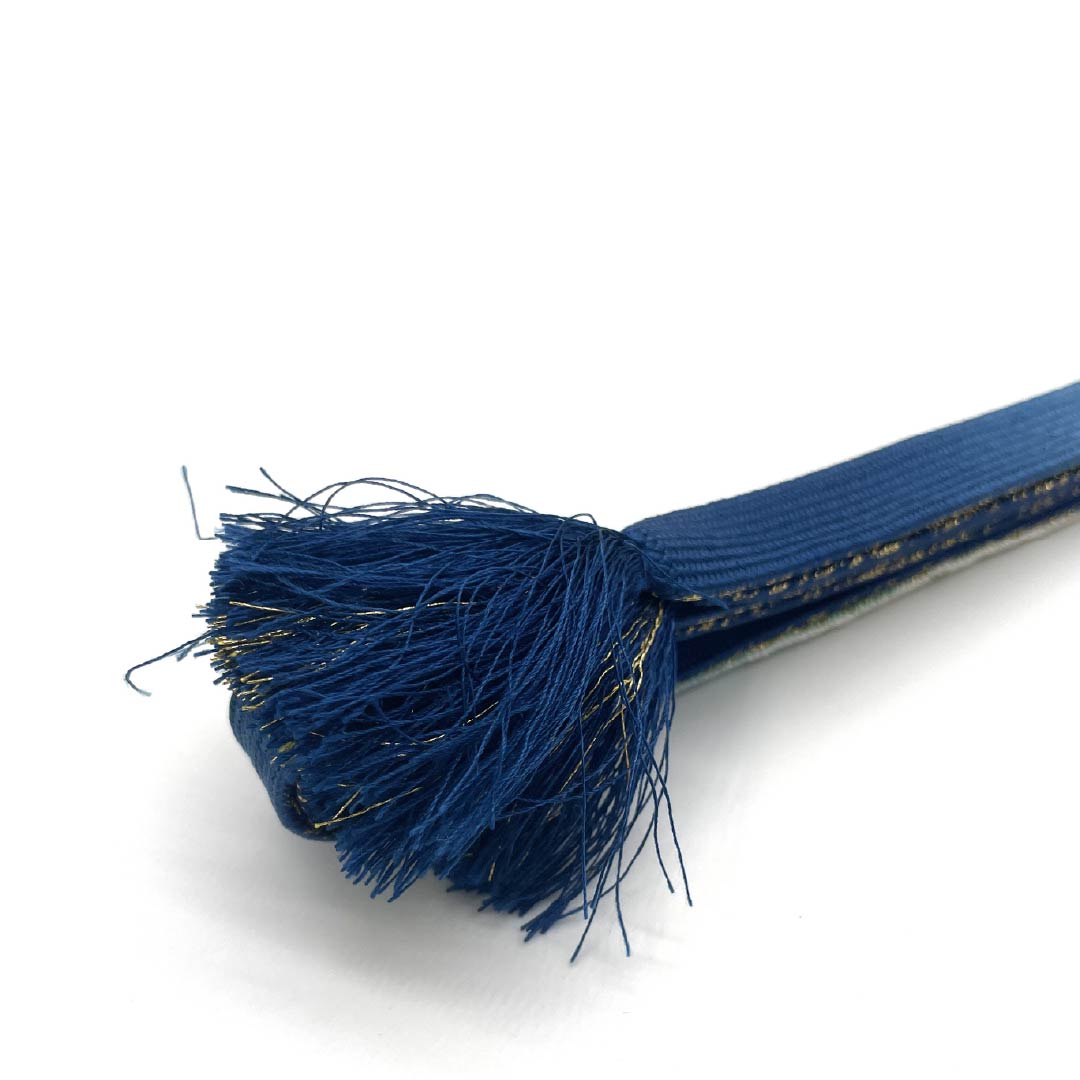 Obijime (silk obi) - quarter string, Korean indigo, gradation, floral pattern, length 163cm, width 1.5cm, semi-formal, S rank, blue, 1135003042317