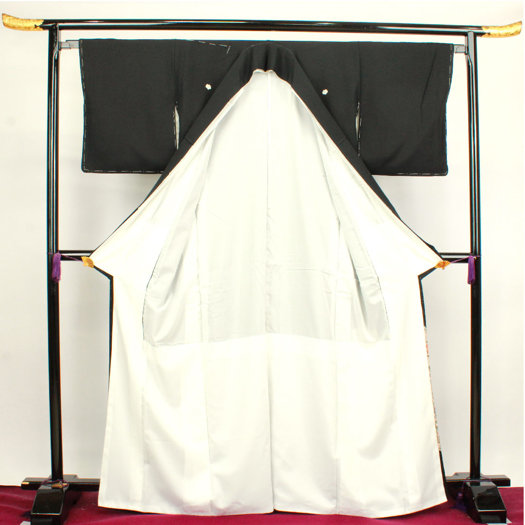 黒留袖 身丈166cm 裄丈65.5cm 袷 しつけ糸付き 未使用品 京友禅 華文 束ね熨斗 垂れ蔦 正絹 Sランク 五つ紋 黒系 1111001082510