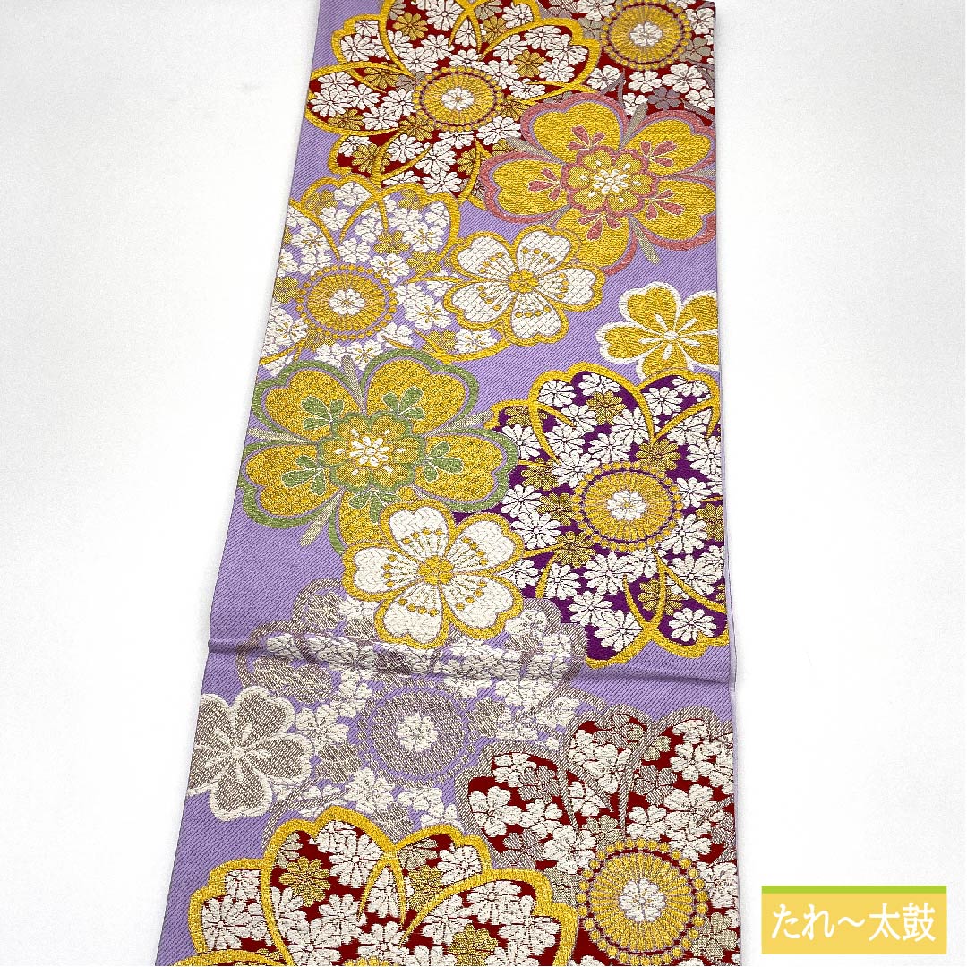 袋帯 正絹 淡紫色色(たんししょくいろ) 桜 帯丈446cm Sランク 六通 フォーマル 紫系 1123011642320