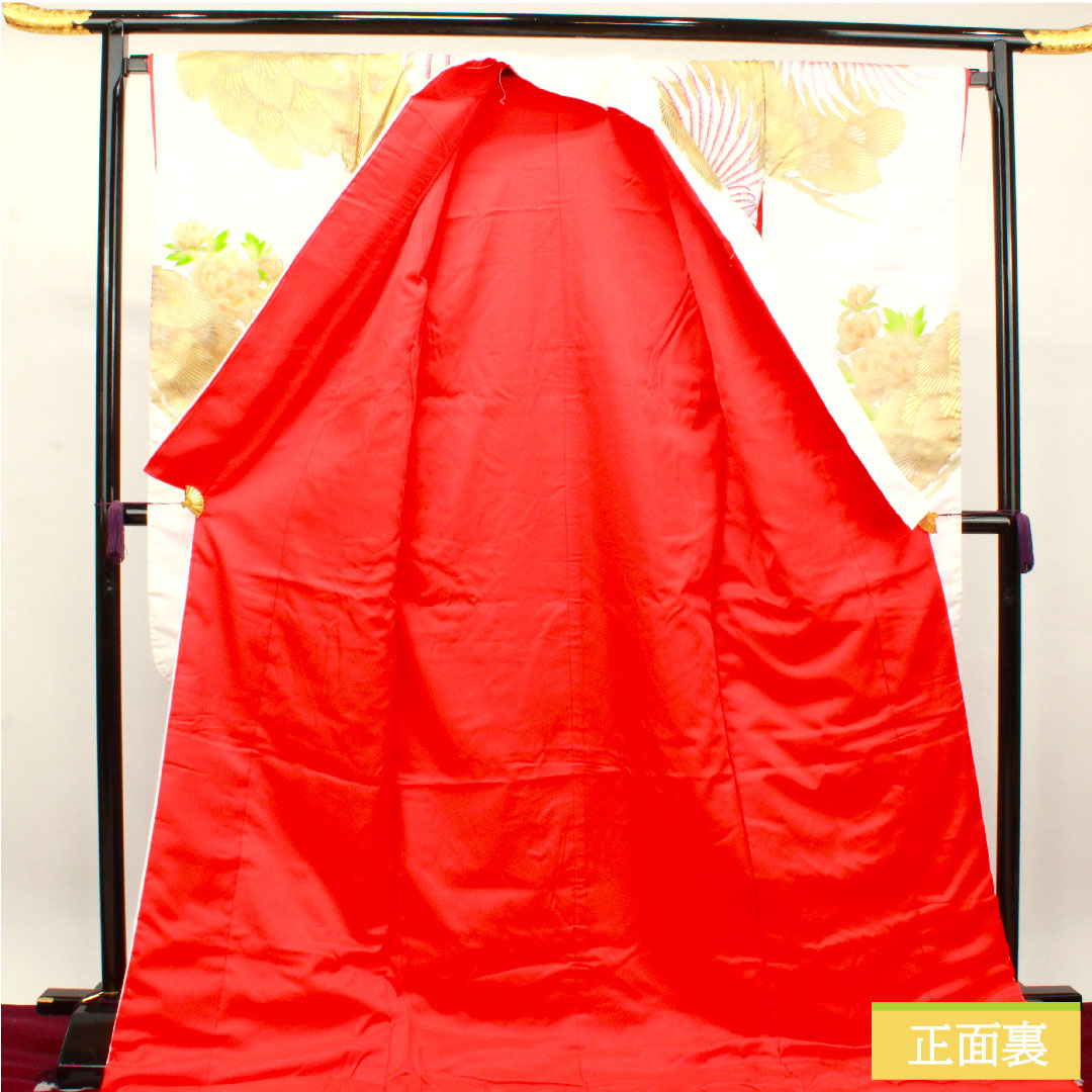 色打掛 正絹 身丈191cm 裄丈65cm 唐織 金彩加工 鶴 Bランク 袷 白系 1110000664911