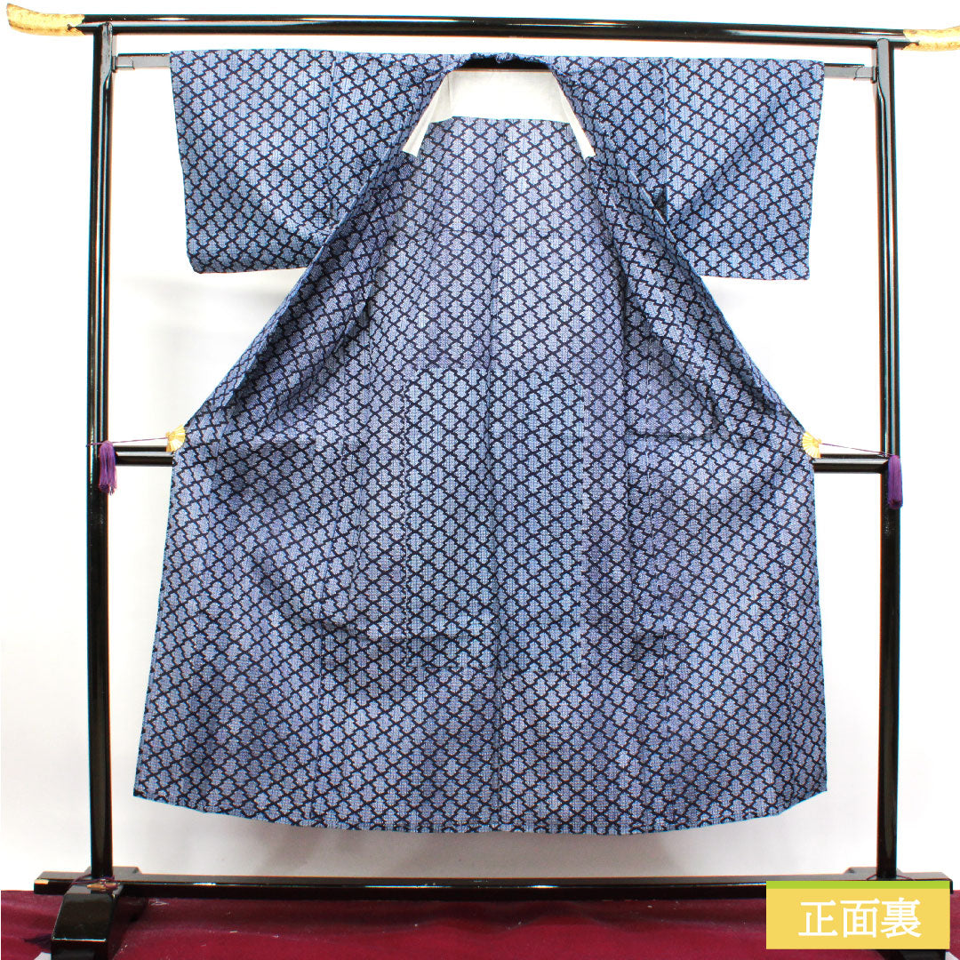 浴衣 木綿 身丈149cm 裄丈61cm Sランク 単衣 紺系 濃紺色(のうこんいろ) リップル 幾何学模様 1118004502118