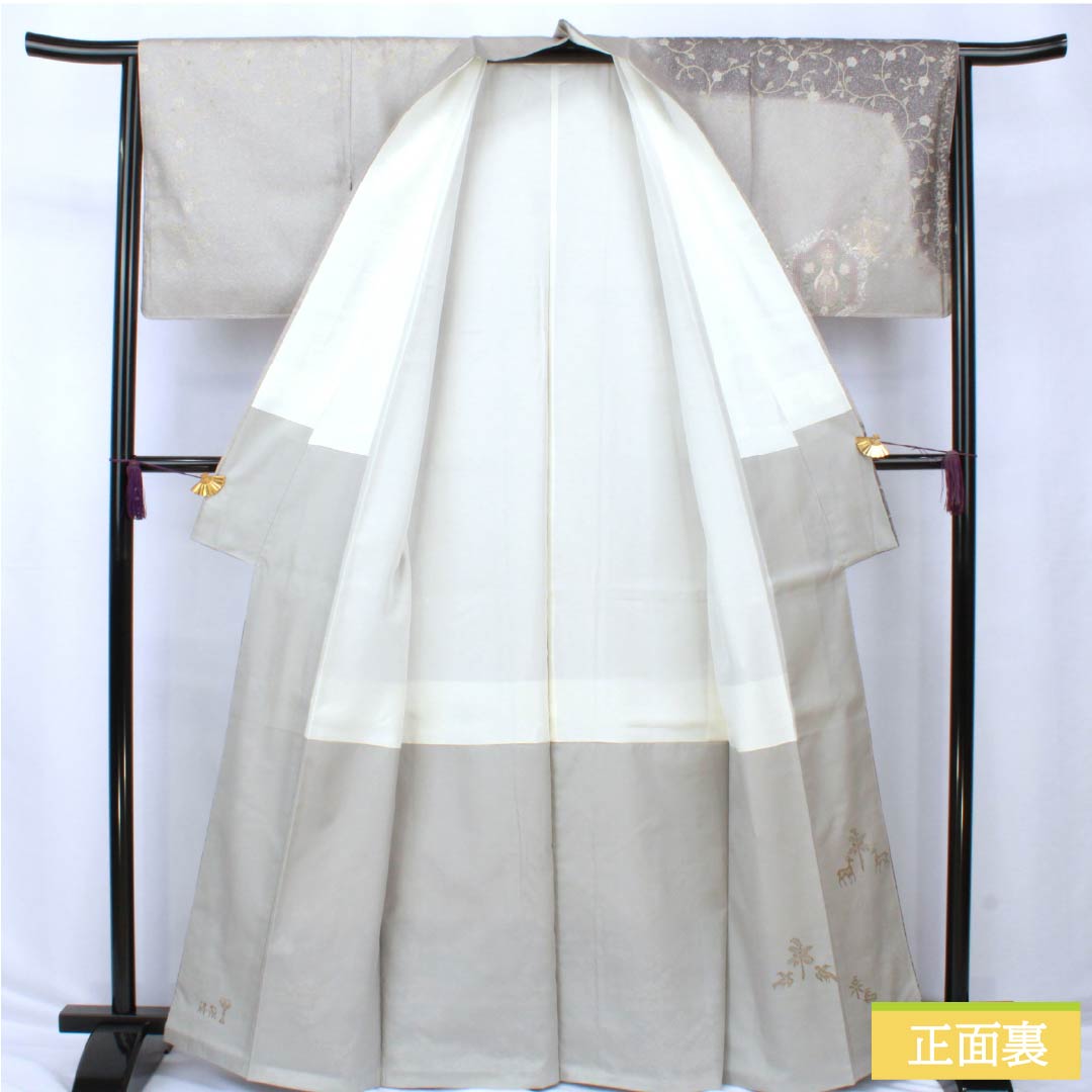 訪問着 正絹 Sランク 袷 身丈164.5cm 裄丈64.5cm 絹鼠色(きぬねずいろ) 蘇州刺繍 汕頭刺繍 抽象模様 グレー系 1112006422422