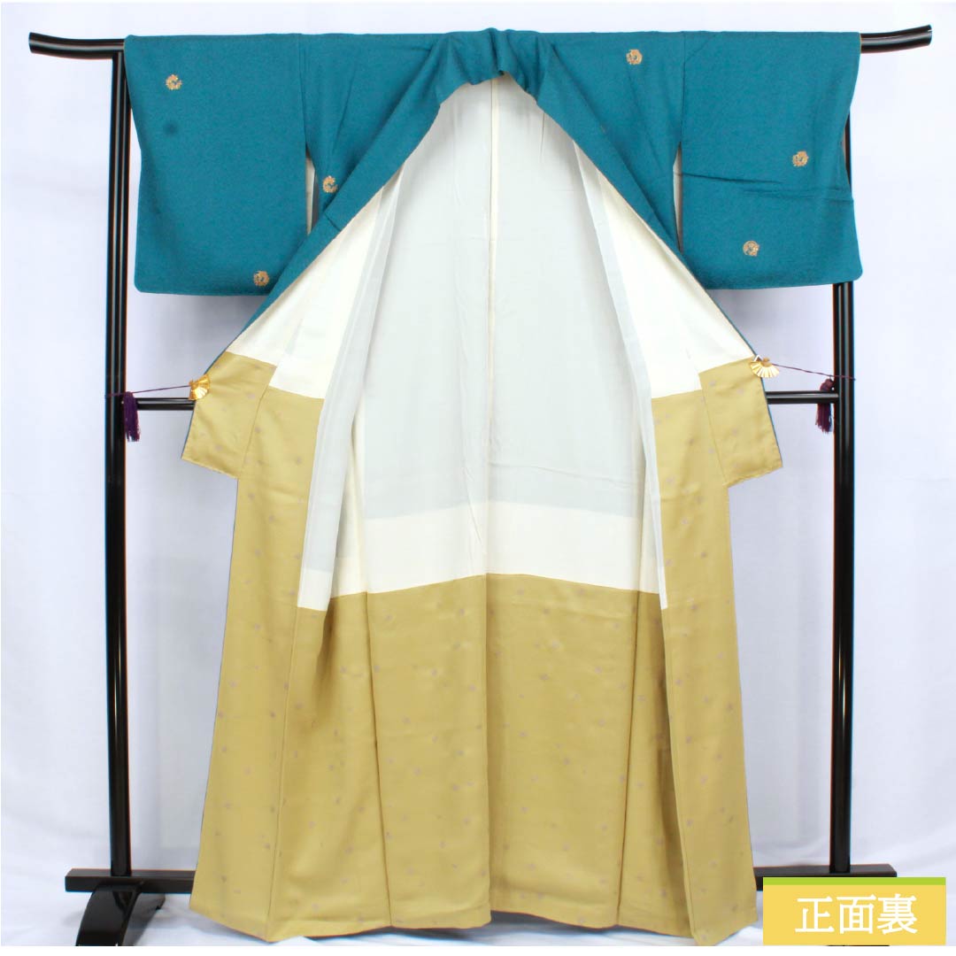 小紋 正絹 身丈165cm 裄丈66.5cm 袷 納戸色(なんどいろ) 花輪 京友禅 Sランク 青系 1115006282517