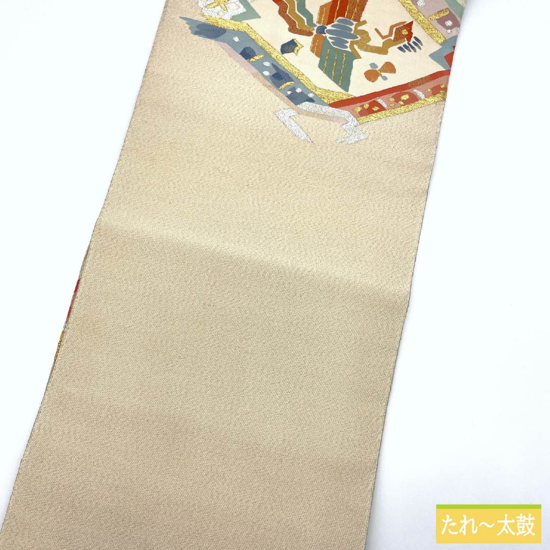 名古屋帯 正絹 Sランク 鳳凰 綴れ織 帯丈358cm ポイント柄 セミフォーマル 金系 1124009542321 松葉仕立て