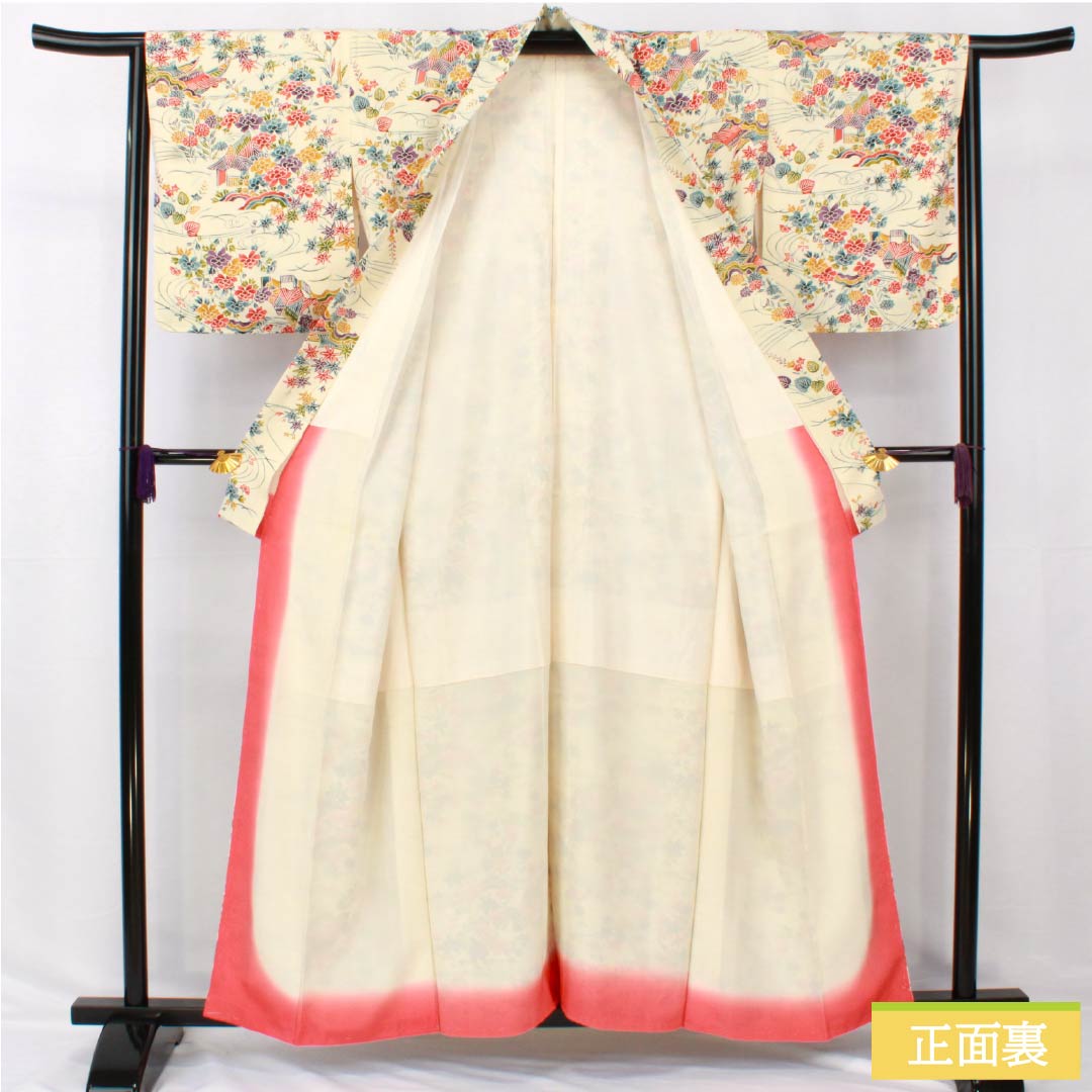 小紋 正絹 身丈158.5cm 裄丈64cm 袷 練色(ねりいろ) 型染 紅型調 茶屋辻 Aランク クリーム系 1115005103315