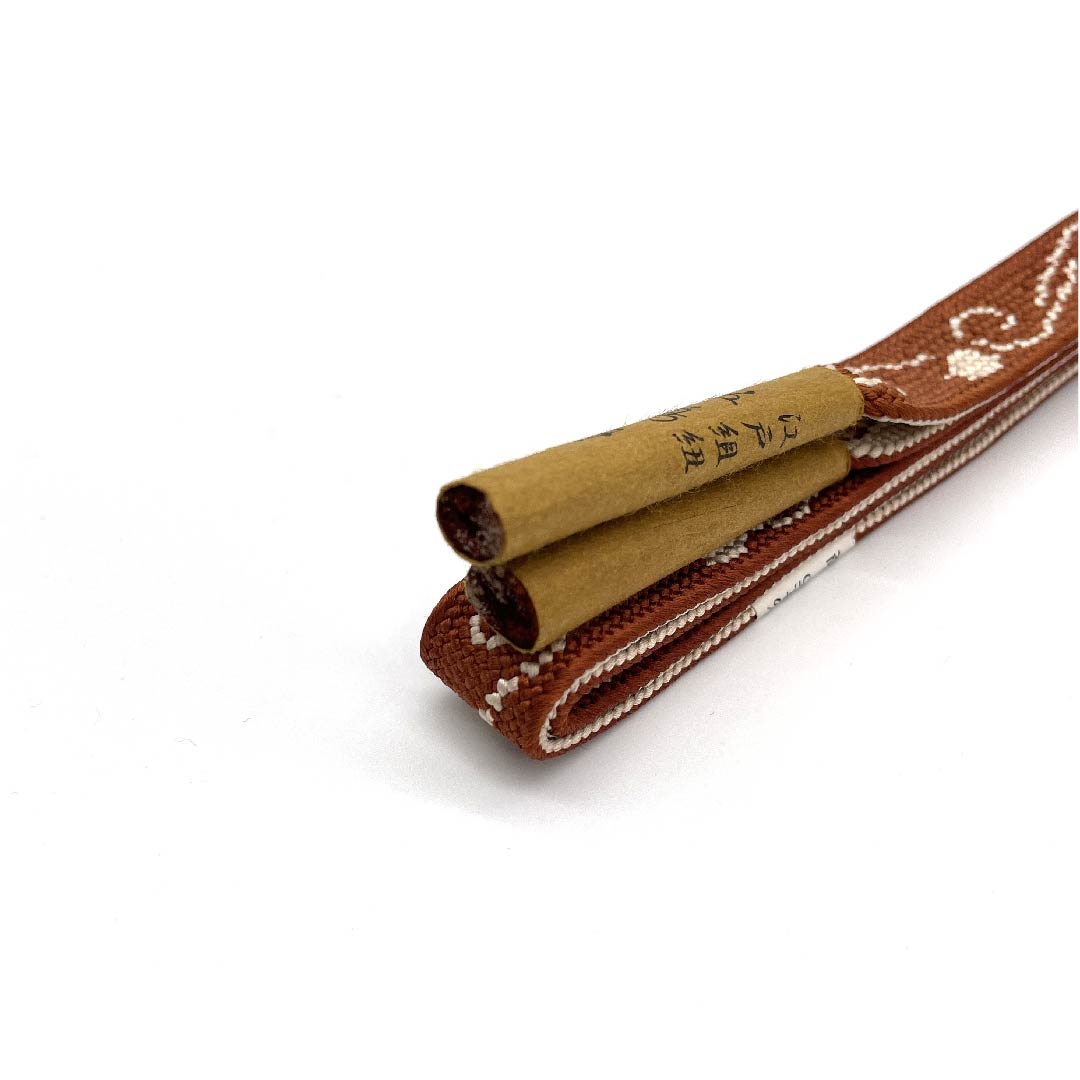 (新古品) 帯締め 正絹 四分紐 肉桂色(にっけいいろ) 五嶋紐 江戸組紐 新古品 長さ約153cm 幅約1.7cm カジュアル Sランク 茶系 1135002922314