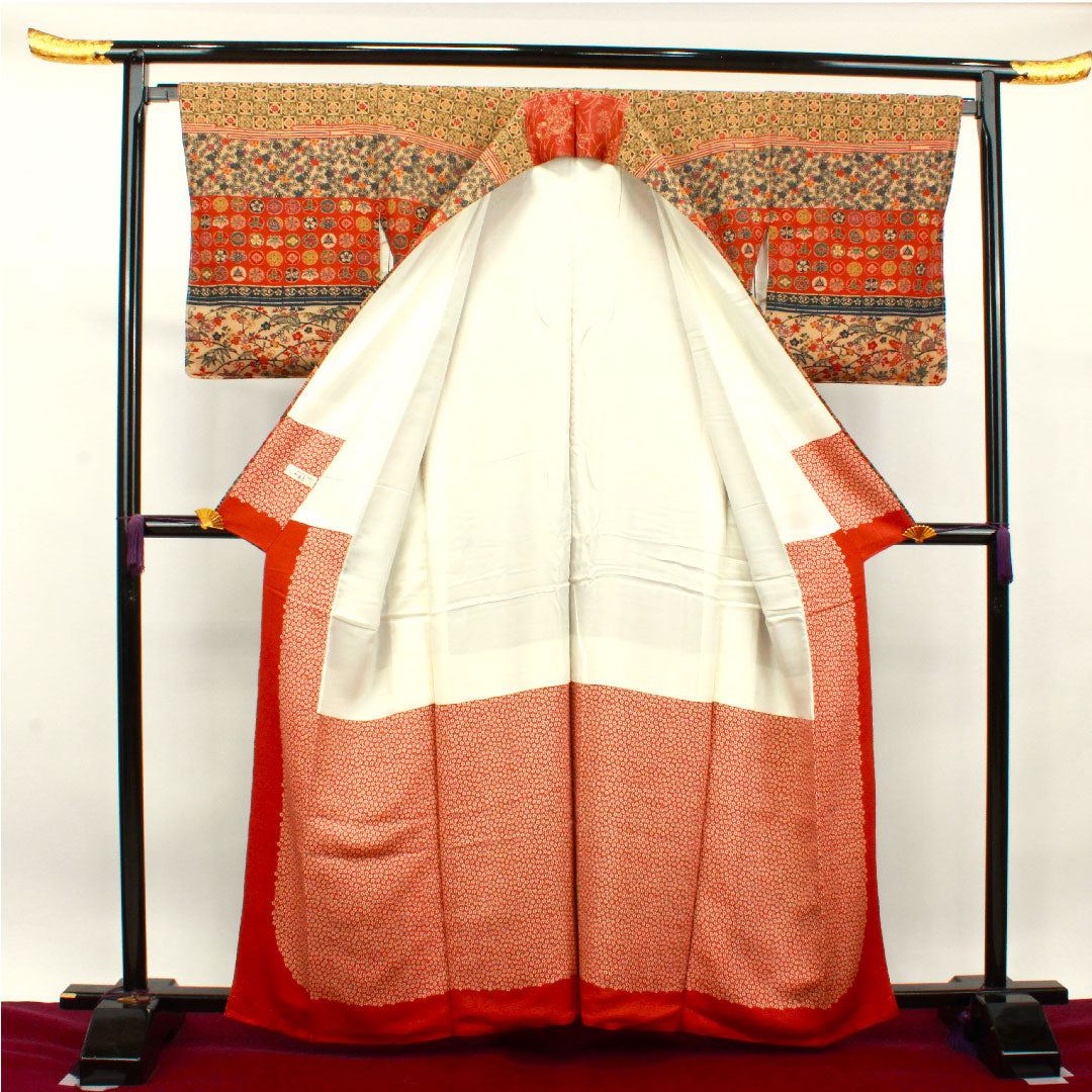 Homongi, pure silk, lined, length 159.5cm, sleeve length 66cm, stencil dyeing, with basting thread, auspicious pattern, A rank, gradation style, 1112003203399