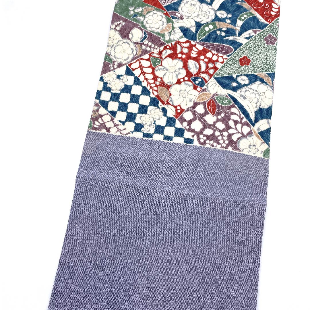 Nagoya obi, purple-gray, crepe fabric, Tsujigahana pattern, obi length 381cm, pure silk, B rank, point pattern, casual, purple, 1124004774320, Nagoya style