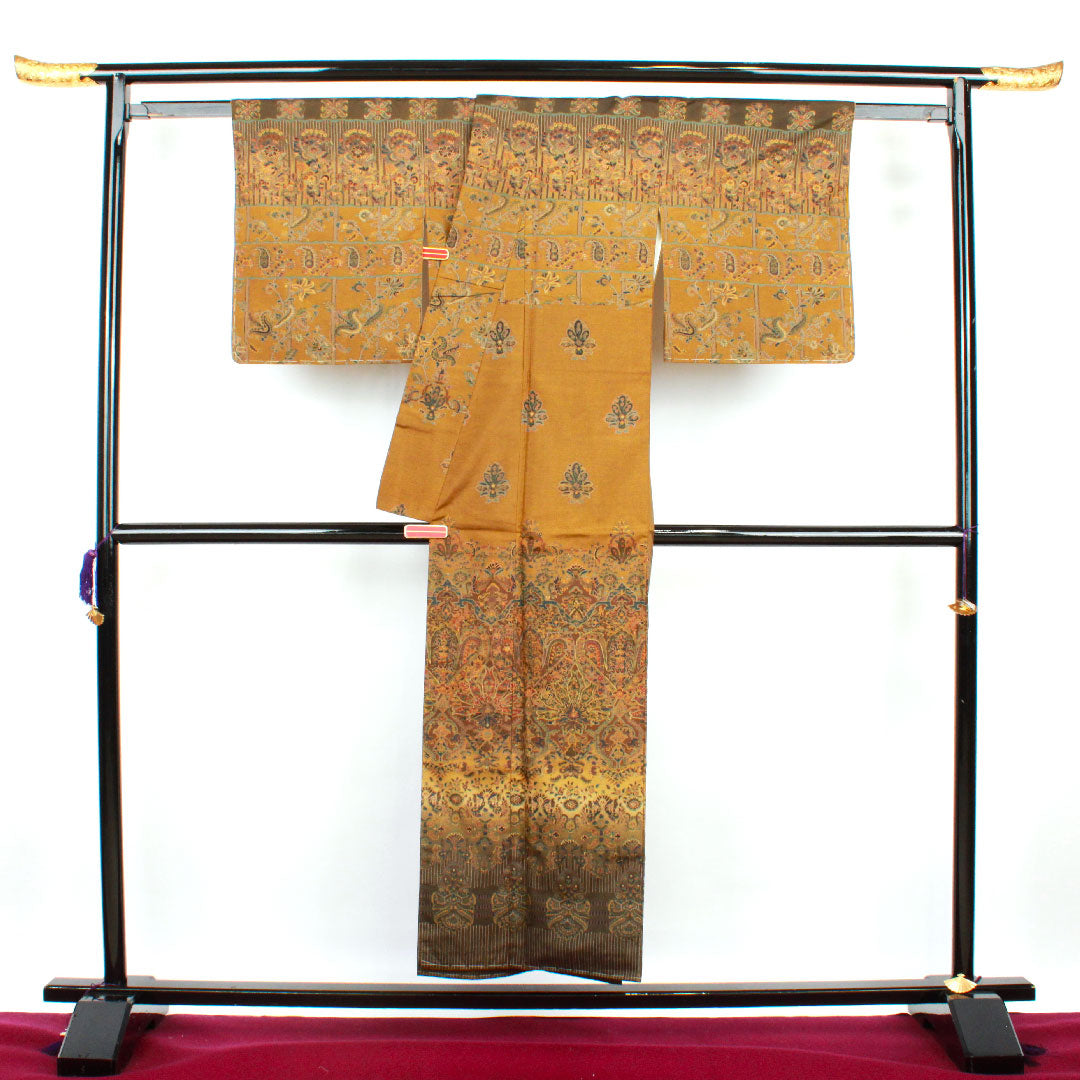 Homongi (formal kimono) Length 151.5cm Sleeve length 62.5cm Agarwood brown Tsumugi fabric Sarasa pattern Pure silk S rank Brown 1112001972214