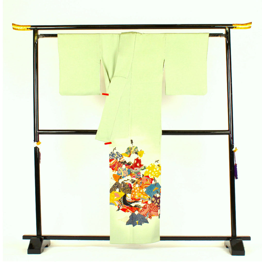 色留袖 身丈158cm 裄丈64cm 袷 大名柄 正絹 Aランク 三つ紋 緑系 1111000123319