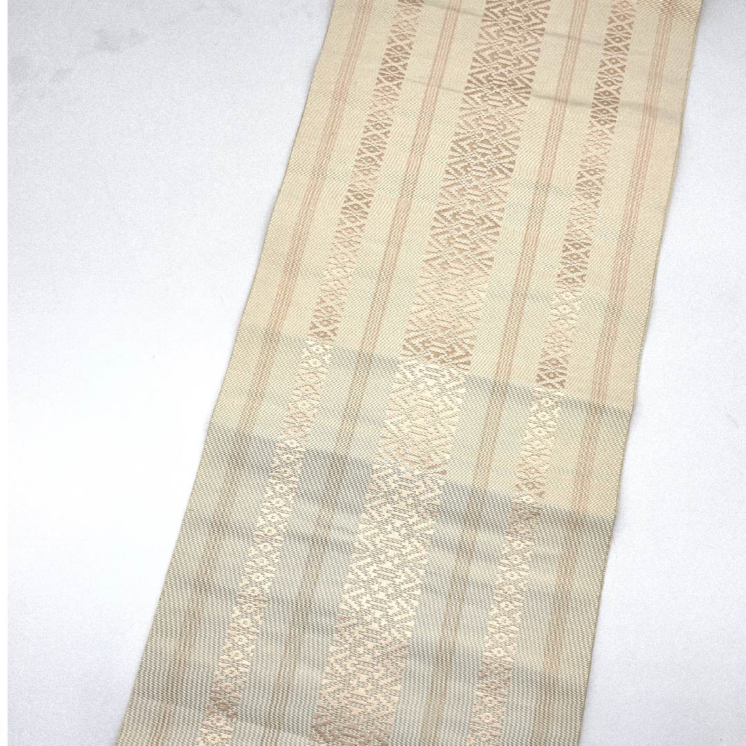 名古屋帯 砥粉色 博多織 献上柄 帯丈344cm 正絹 Aランク 全通 セミフォーマル ピンク系 1124004943313 松葉仕立て