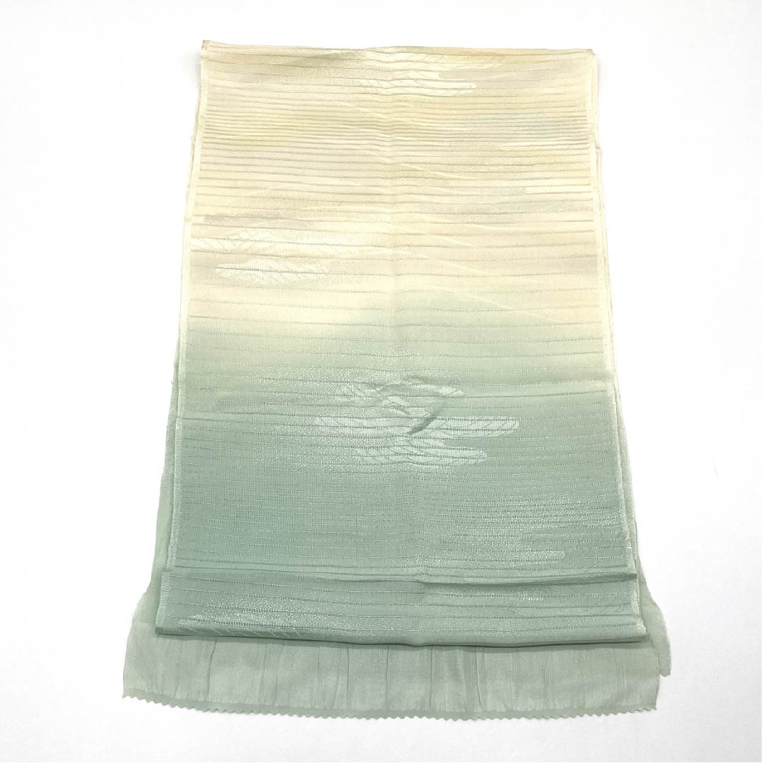 帯揚げ 正絹 セミフォーマル 鳥の子色(とりのこいろ) 白緑色(びゃくろくいろ) 絽 夏用 長さ約178cm 幅約28.5cm Sランク クリーム系 1136000672915