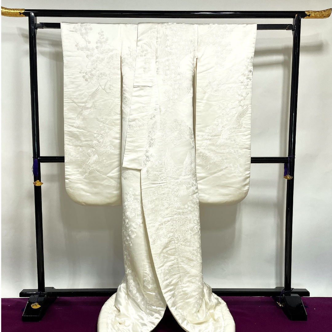 白無垢 身丈190cm 唐織 松竹梅 鶴 吉祥文様 正絹 Sランク 袷 白系 1110000212911