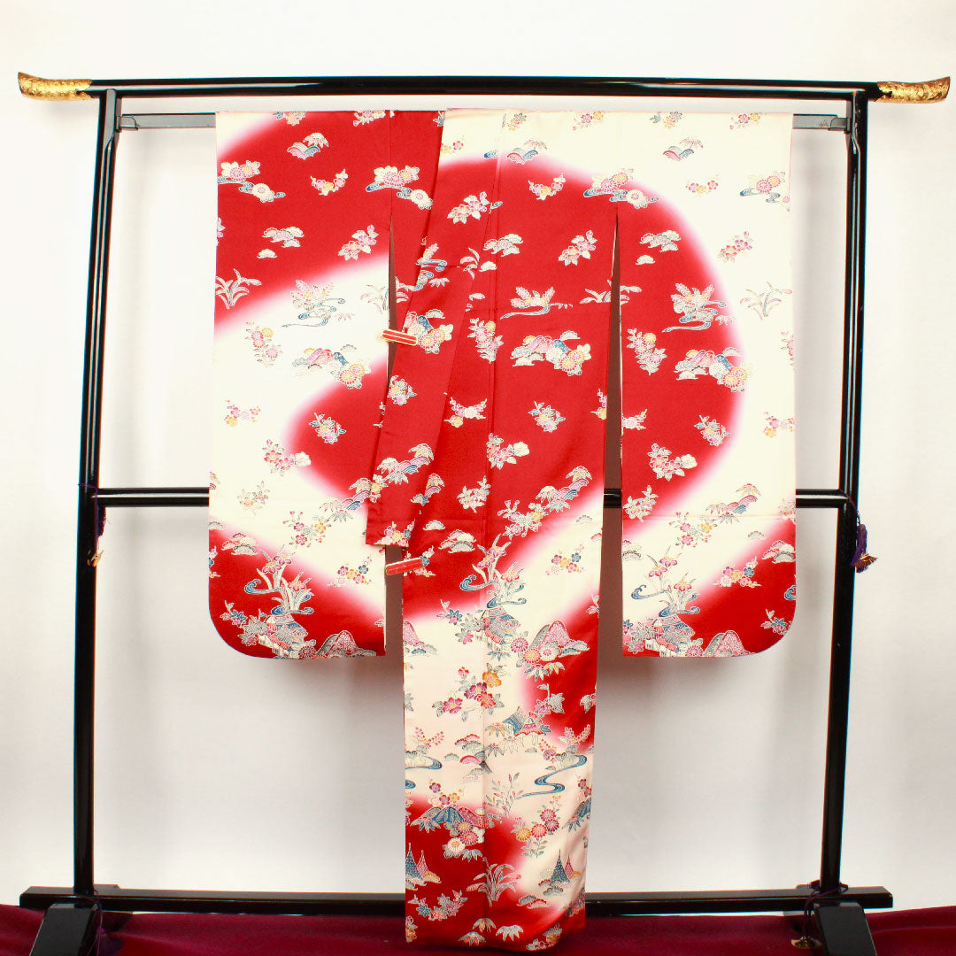 振袖 身丈161.5cm 裄丈64cm 袷 葡萄茶色 薄桜色 型染 茶屋辻 松竹梅 正絹 Aランク 赤系 1113000913412