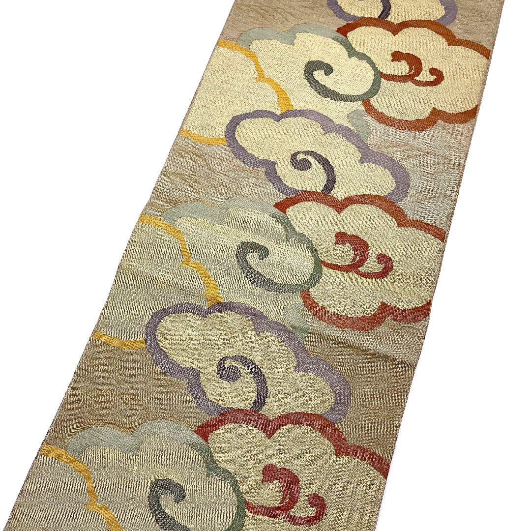 Fukuro Obi with Cloud Flying Pattern, Length 440cm, Pure Silk, S Rank, Six-pass, Semi-formal, Gradient, 1123007892399