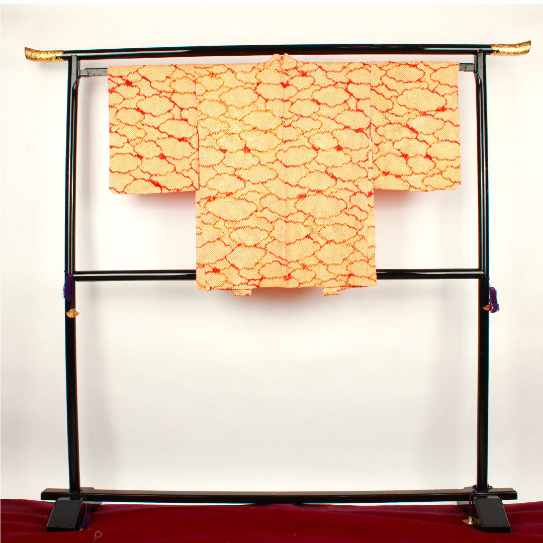 羽織 身丈81.5cm 裄丈63.5cm 鉛丹色 絞り 抽象模様 正絹 Sランク 袷 朱系 1117000312916