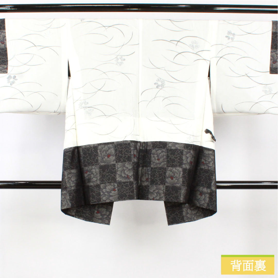道中着 正絹 身丈88.5cm 裄丈68.5cm 大島紬 緯総絣 草花模様 しつけ糸付き Sランク 袷 黒系 1117001152910