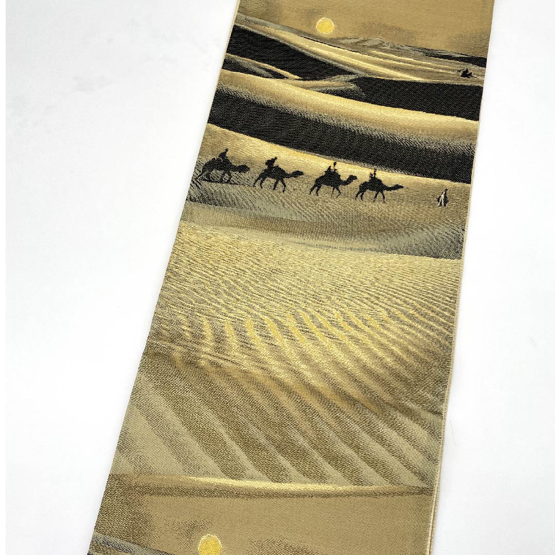 (Unmade) Fukuro Obi Straw Color Camel Silk Road Moon Obi Length 472cm Pure Silk NEW Rank Six-way Semi-formal Beige 1123009031425
