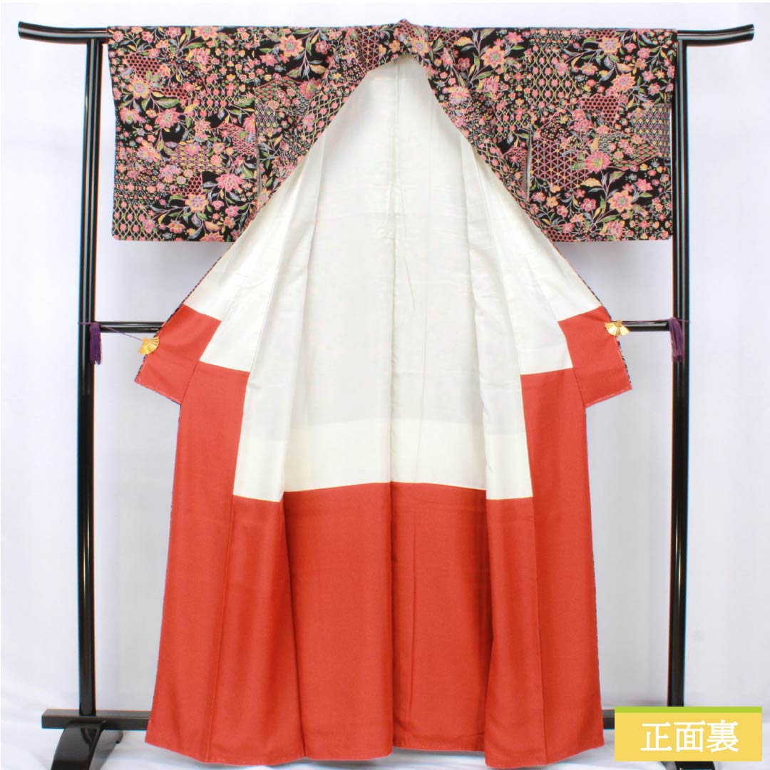 小紋 正絹 Sランク 身丈162cm 裄丈63.5cm 袷 総花 黒系 1115007172410