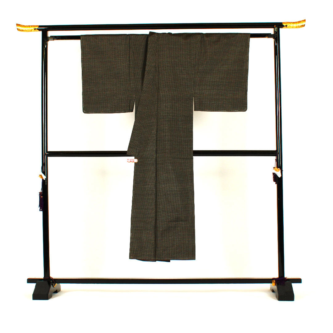 男物 身丈144cm 裄丈67cm 大島紬 アンサンブル 正絹 Sランク 袷 黒系 1119000202410